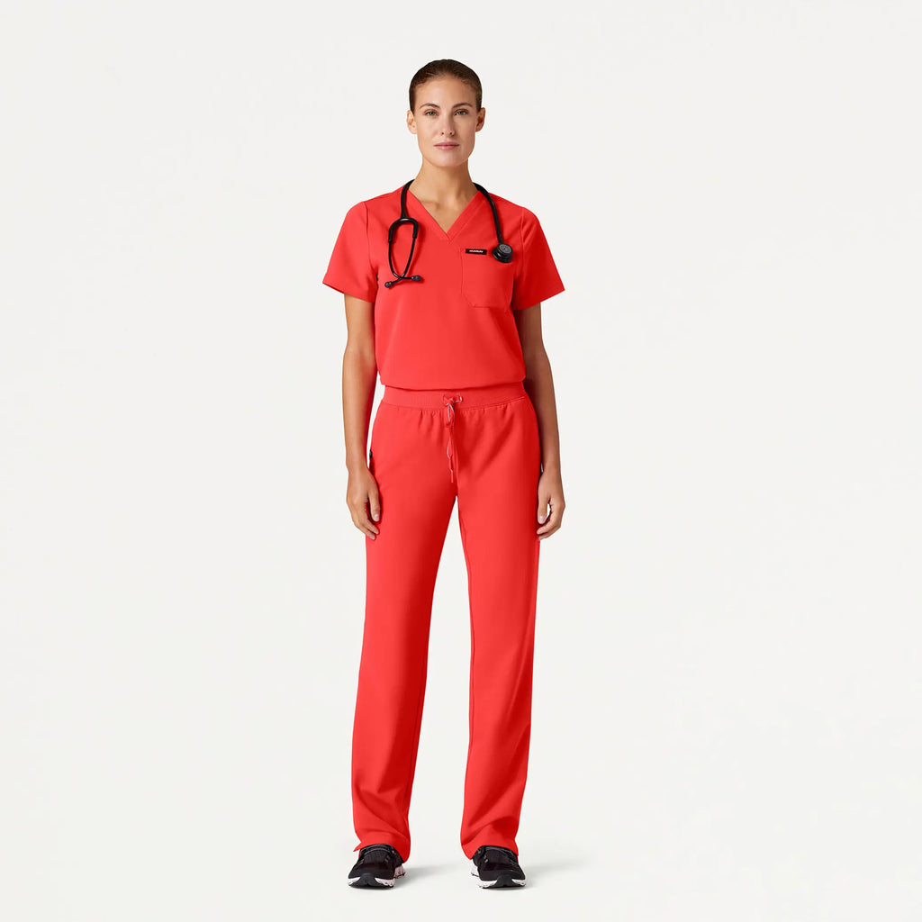 Jaanuu Scrubs Women's Rhena Essential 1-Pocket Scrub Top Solar Red | scrub-supply.com