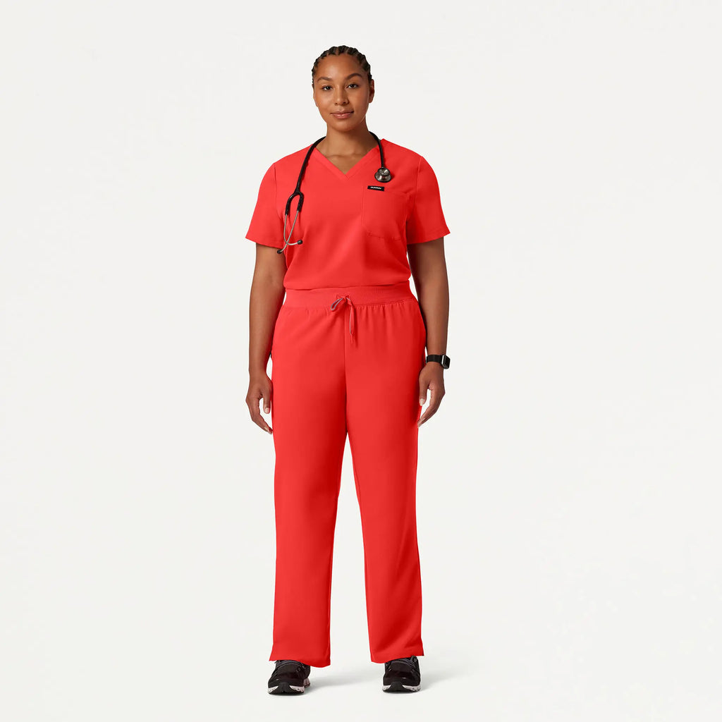 Jaanuu Scrubs Women's Rhena Essential 1-Pocket Scrub Top Solar Red | scrub-supply.com