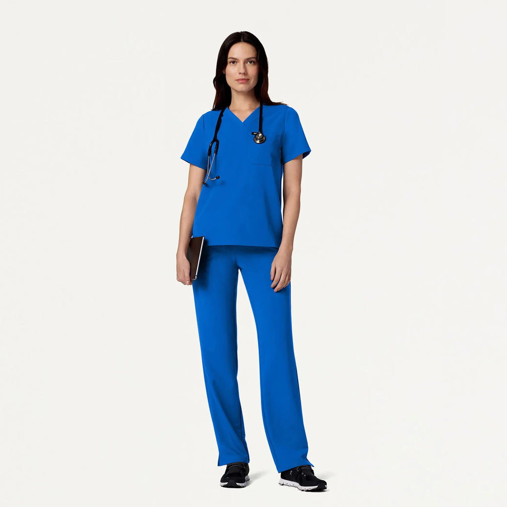 Jaanuu Scrubs Women's Rhena Essential 1-Pocket Scrub Top Royal Blue | scrub-supply.com