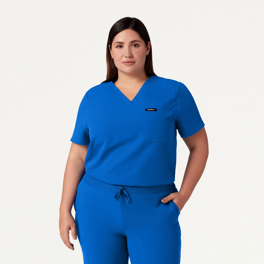 Jaanuu Scrubs Women's Rhena Essential 1-Pocket Scrub Top Royal Blue | scrub-supply.com