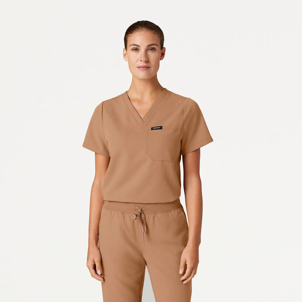 Jaanuu Scrubs Women's Rhena Essential 1-Pocket Scrub Top Trench | scrub-supply.com