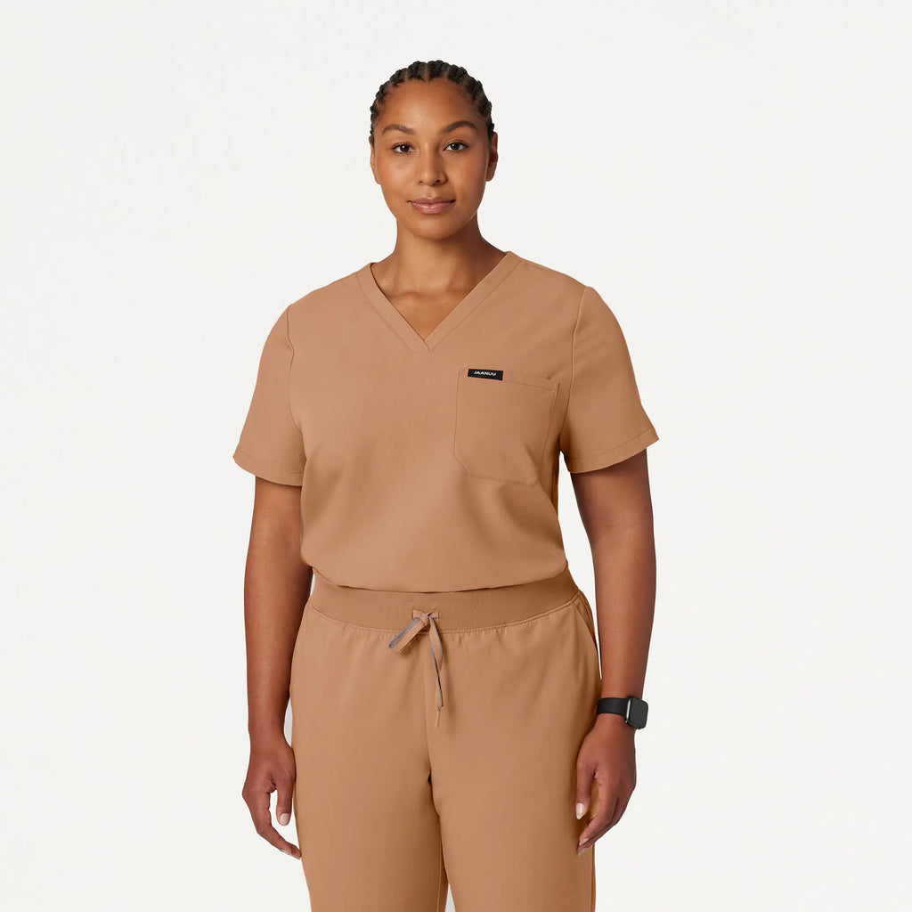 Jaanuu Scrubs Women's Rhena Essential 1-Pocket Scrub Top Trench | scrub-supply.com