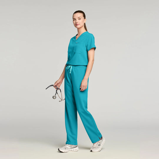 Jaanuu Scrubs Women's Rhena 1-Pocket Scrub Top Marina | scrub-supply.com