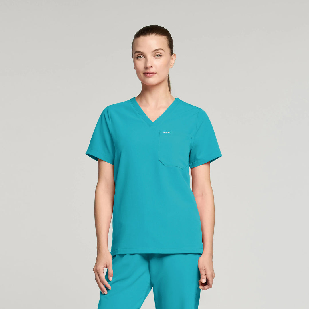 Jaanuu Scrubs Women's Rhena 1-Pocket Scrub Top Marina | scrub-supply.com