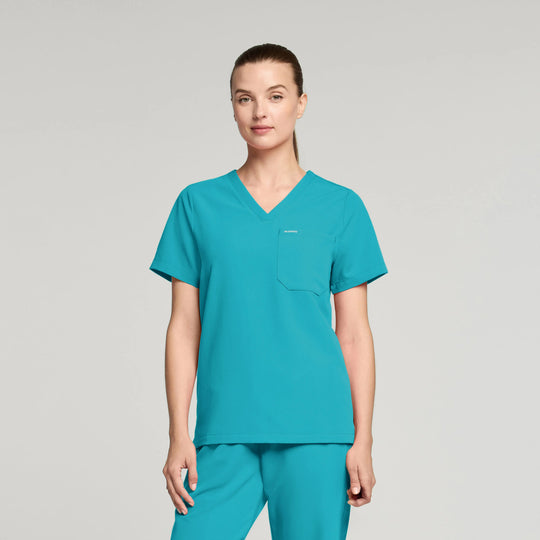 Jaanuu Scrubs Women's Rhena 1-Pocket Scrub Top Marina | scrub-supply.com