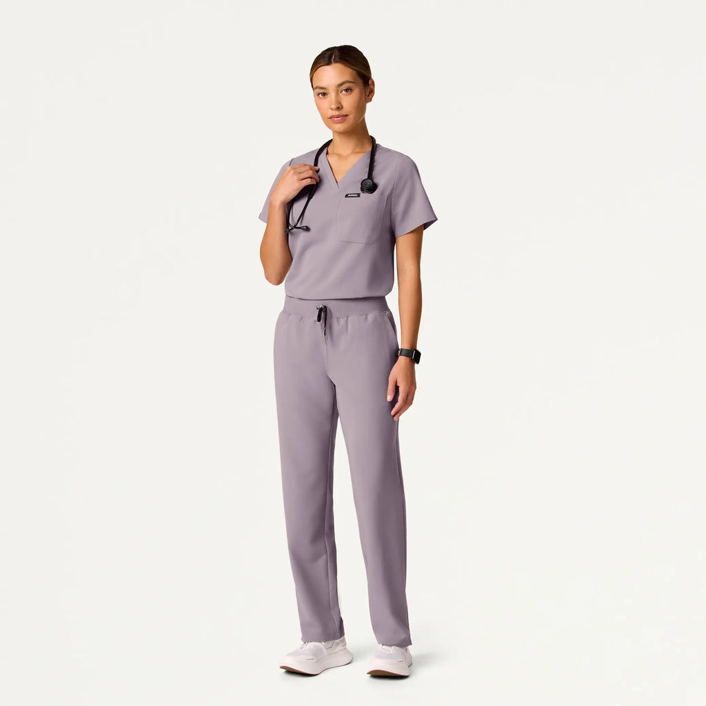 Jaanuu Scrubs Women's Rhena Essential 1-Pocket Scrub Top Chrome | scrub-supply.com