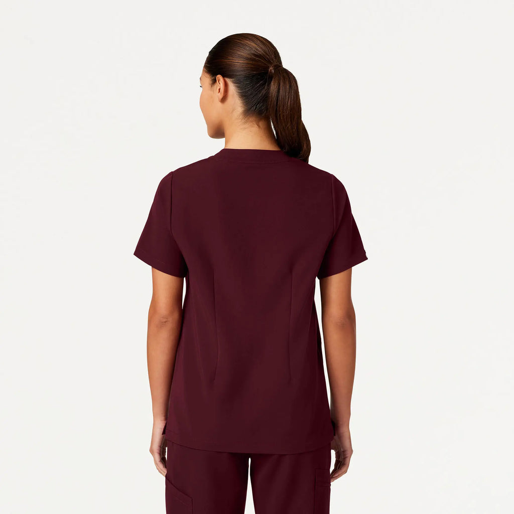 Jaanuu Scrubs Women's Helia Notched V-Neck Scrub Top Burgundy | scrub-supply.com