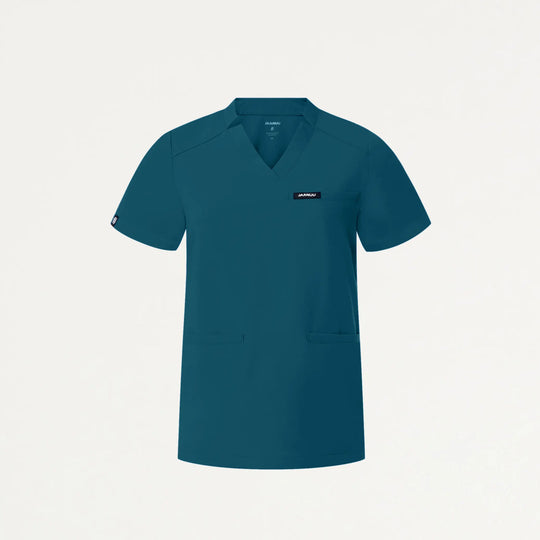 Jaanuu Scrubs Women's Helia Notched V-Neck Scrub Top Caribbean Blue | scrub-supply.com