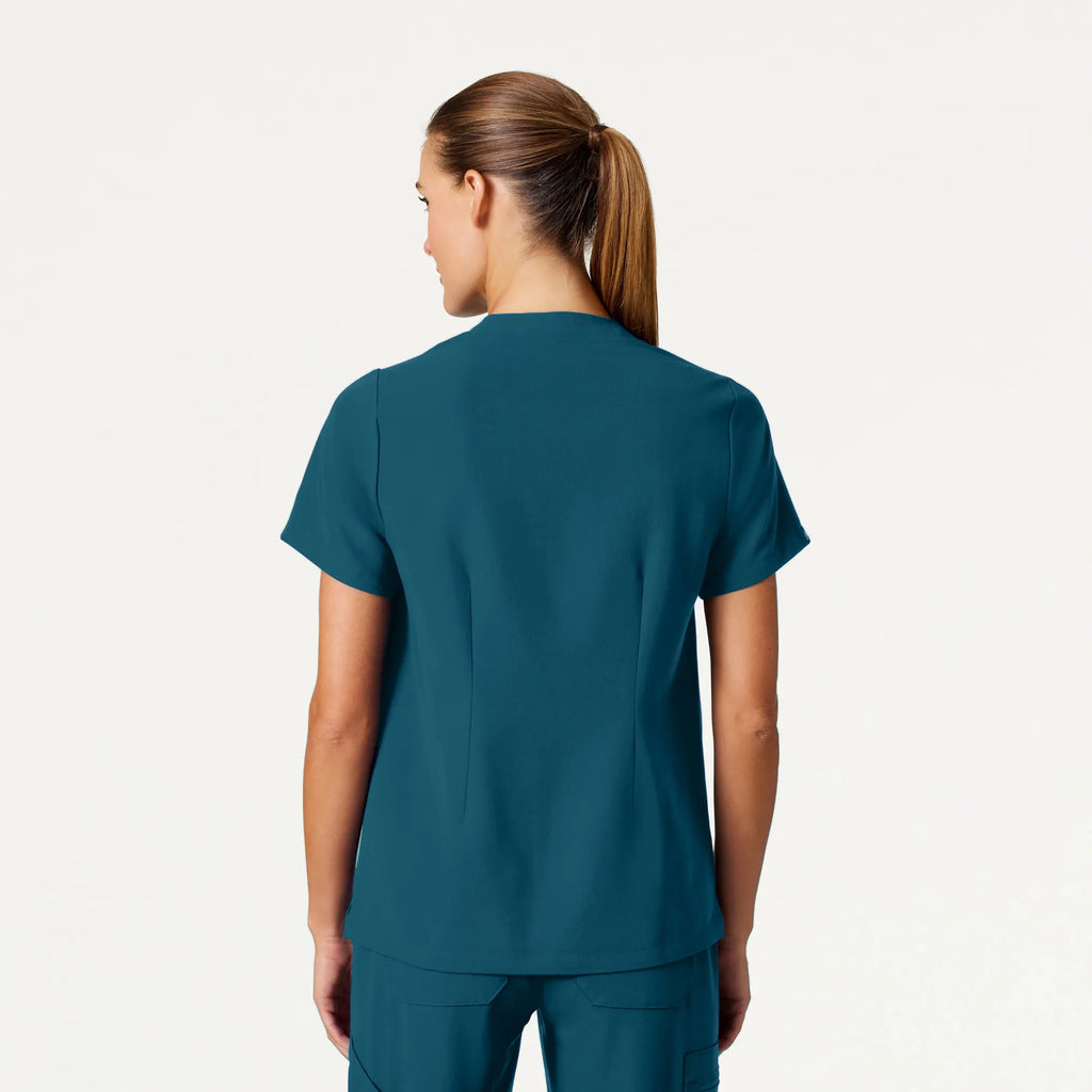 Jaanuu Scrubs Women's Helia Notched V-Neck Scrub Top Caribbean Blue | scrub-supply.com