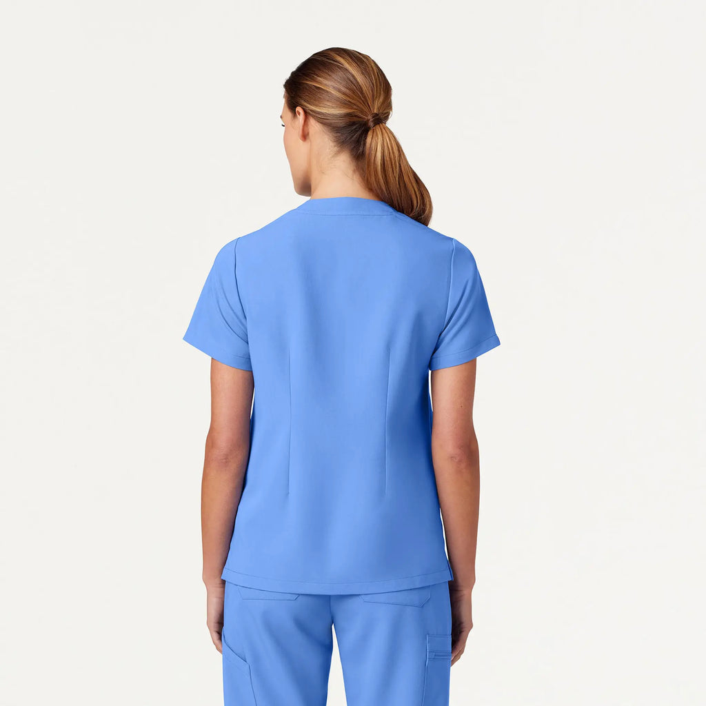 Jaanuu Scrubs Women's Helia Notched V-Neck Scrub Top Ceil Blue | scrub-supply.com