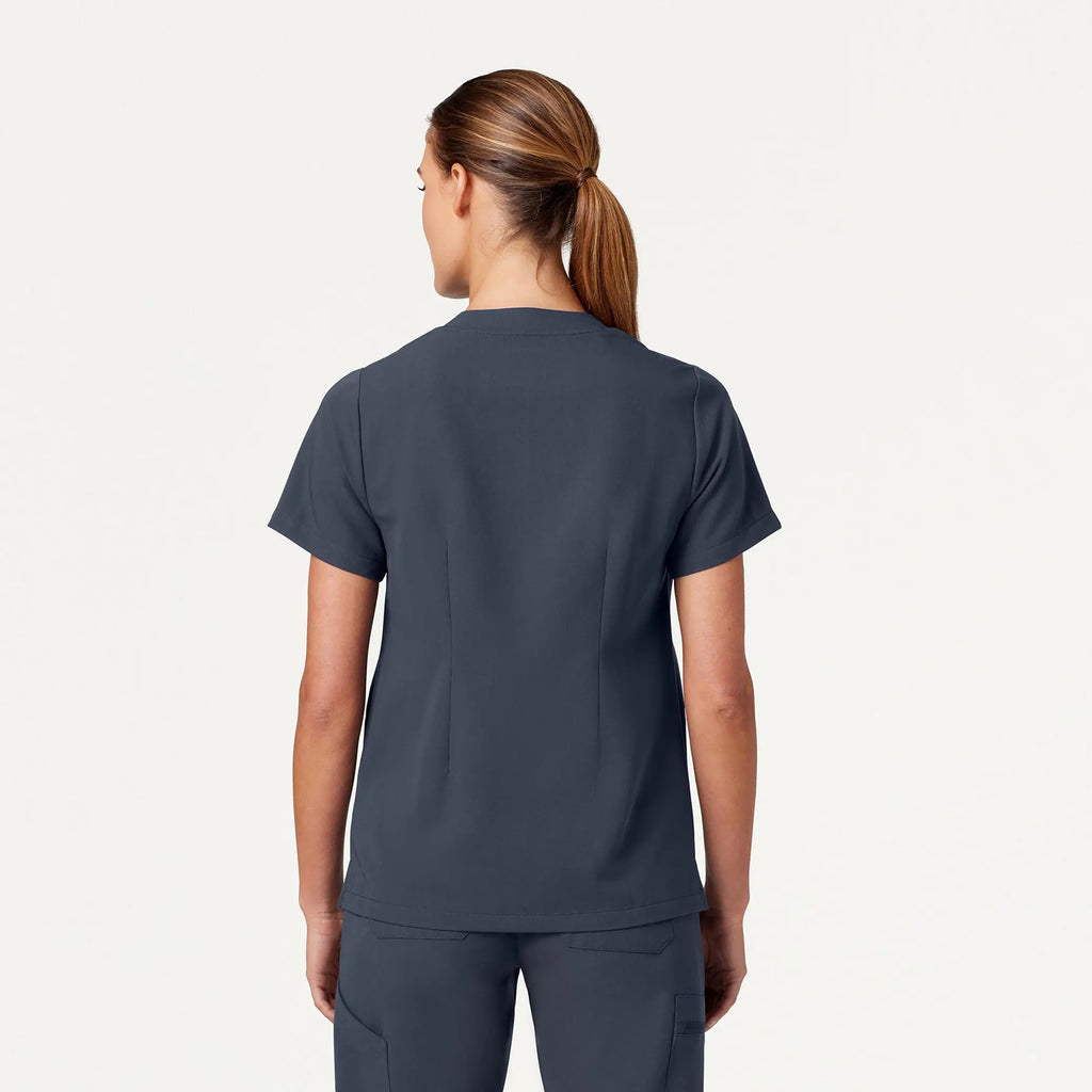 Jaanuu Scrubs Women's Helia Notched V-Neck Scrub Top Carbon Gray | scrub-supply.com