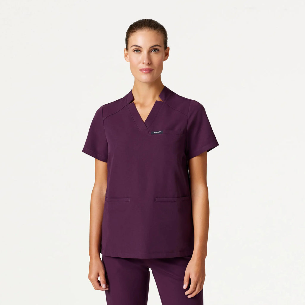 Jaanuu Scrubs Women's Helia Notched V-Neck Scrub Top Dark Amethyst | scrub-supply.com