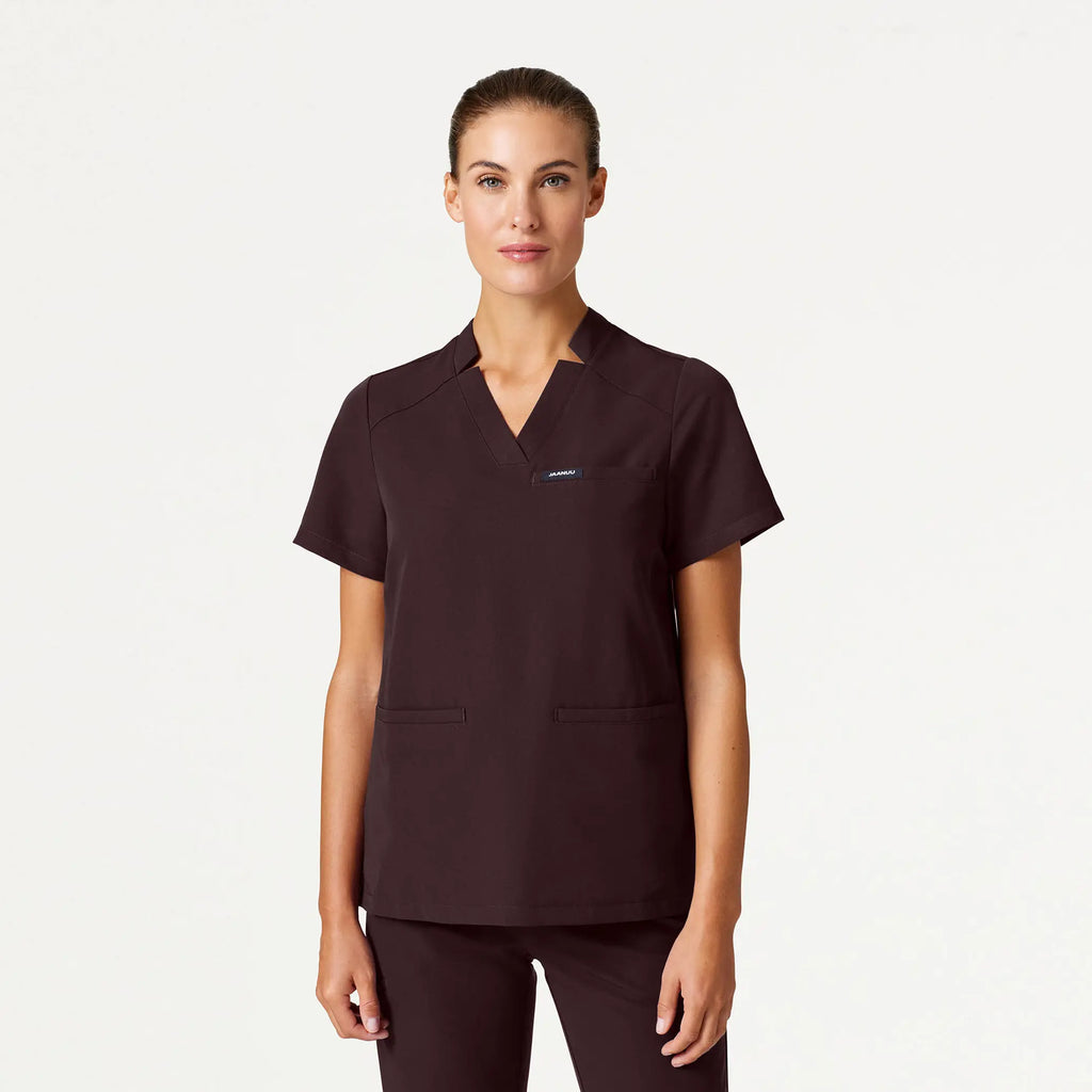 Jaanuu Scrubs Women's Helia Notched V-Neck Scrub Top Espresso | scrub-supply.com