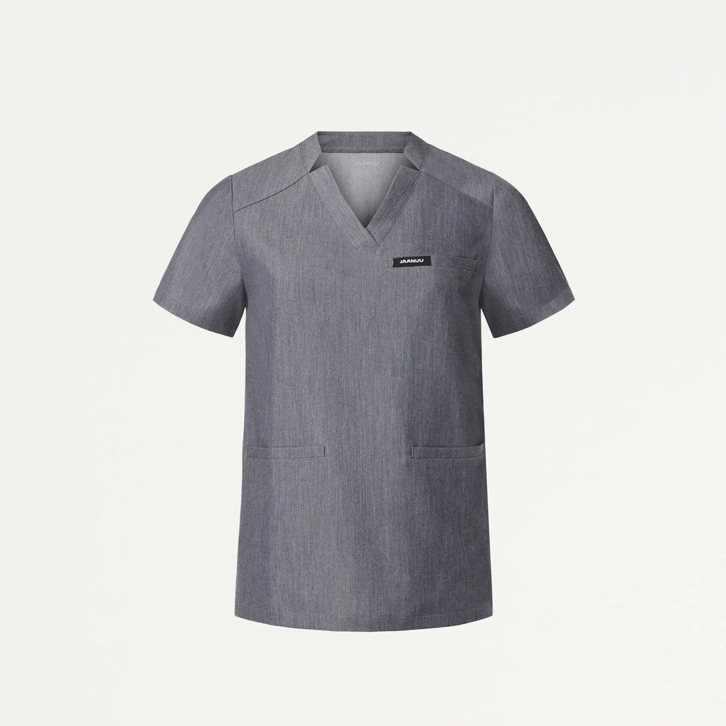 Jaanuu Scrubs Women's Helia Notched V-Neck Scrub Top Heather Gray | scrub-supply.com