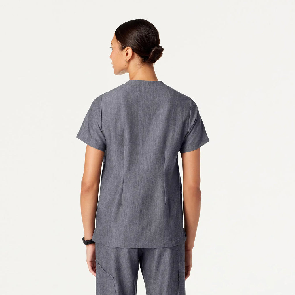 Jaanuu Scrubs Women's Helia Notched V-Neck Scrub Top Heather Gray | scrub-supply.com