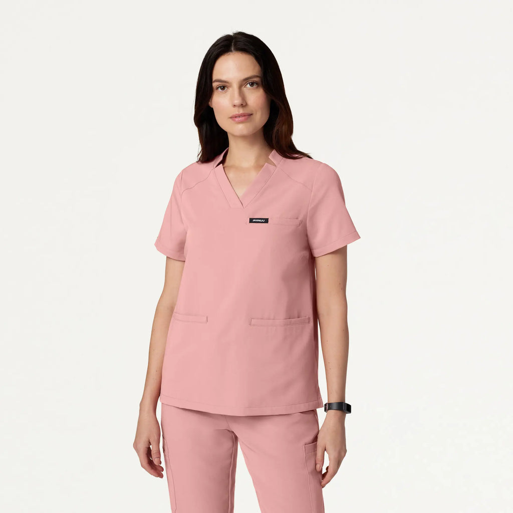 Jaanuu Scrubs Women's Helia Notched V-Neck Scrub Top Mauve | scrub-supply.com