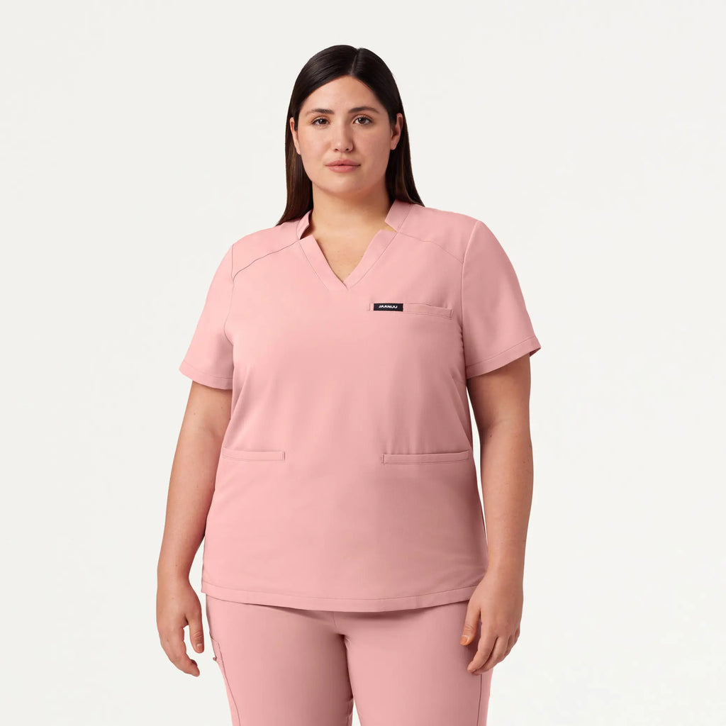 Jaanuu Scrubs Women's Helia Notched V-Neck Scrub Top Mauve | scrub-supply.com