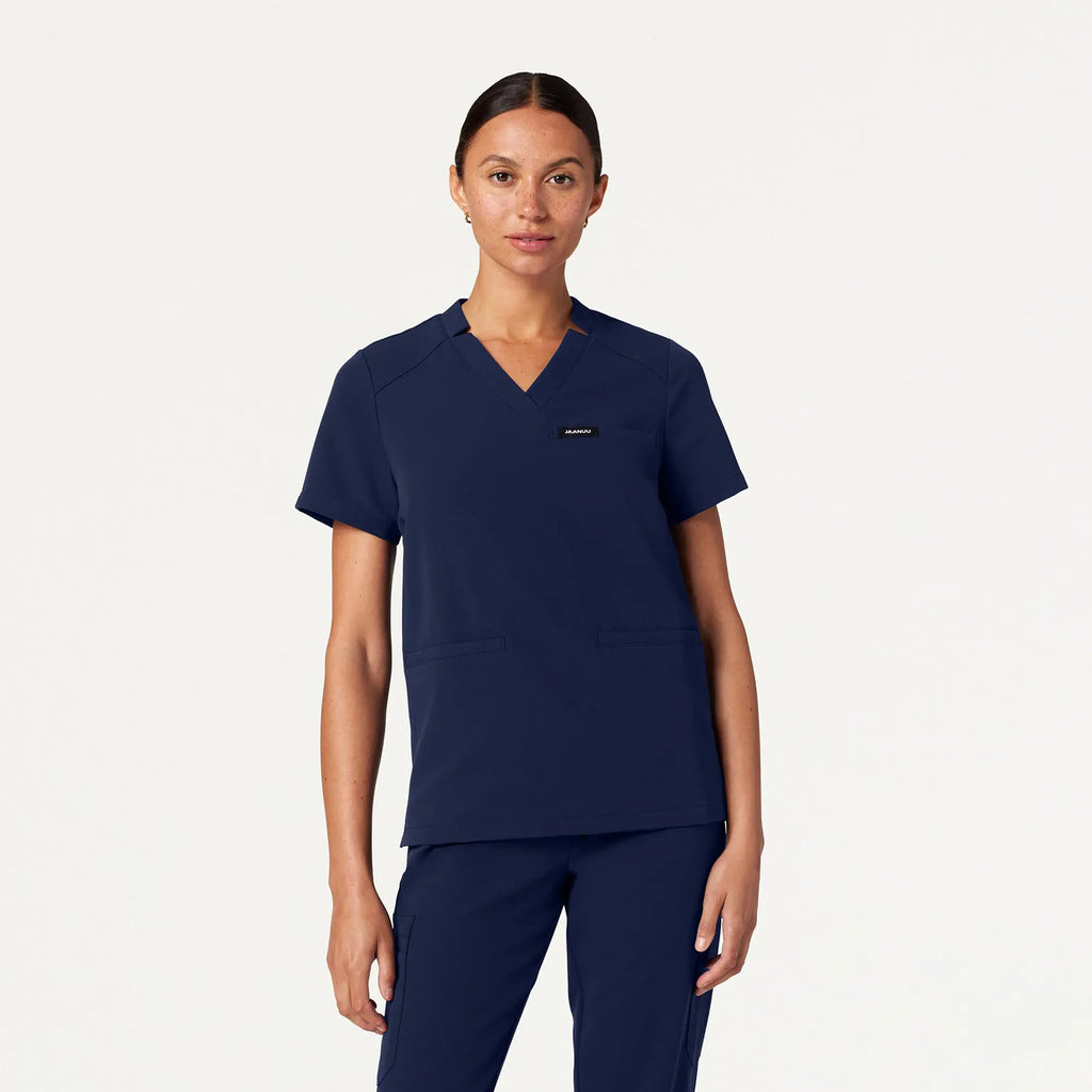 Jaanuu Scrubs Women's Helia Notched V-Neck Scrub Top Midnight Navy | scrub-supply.com