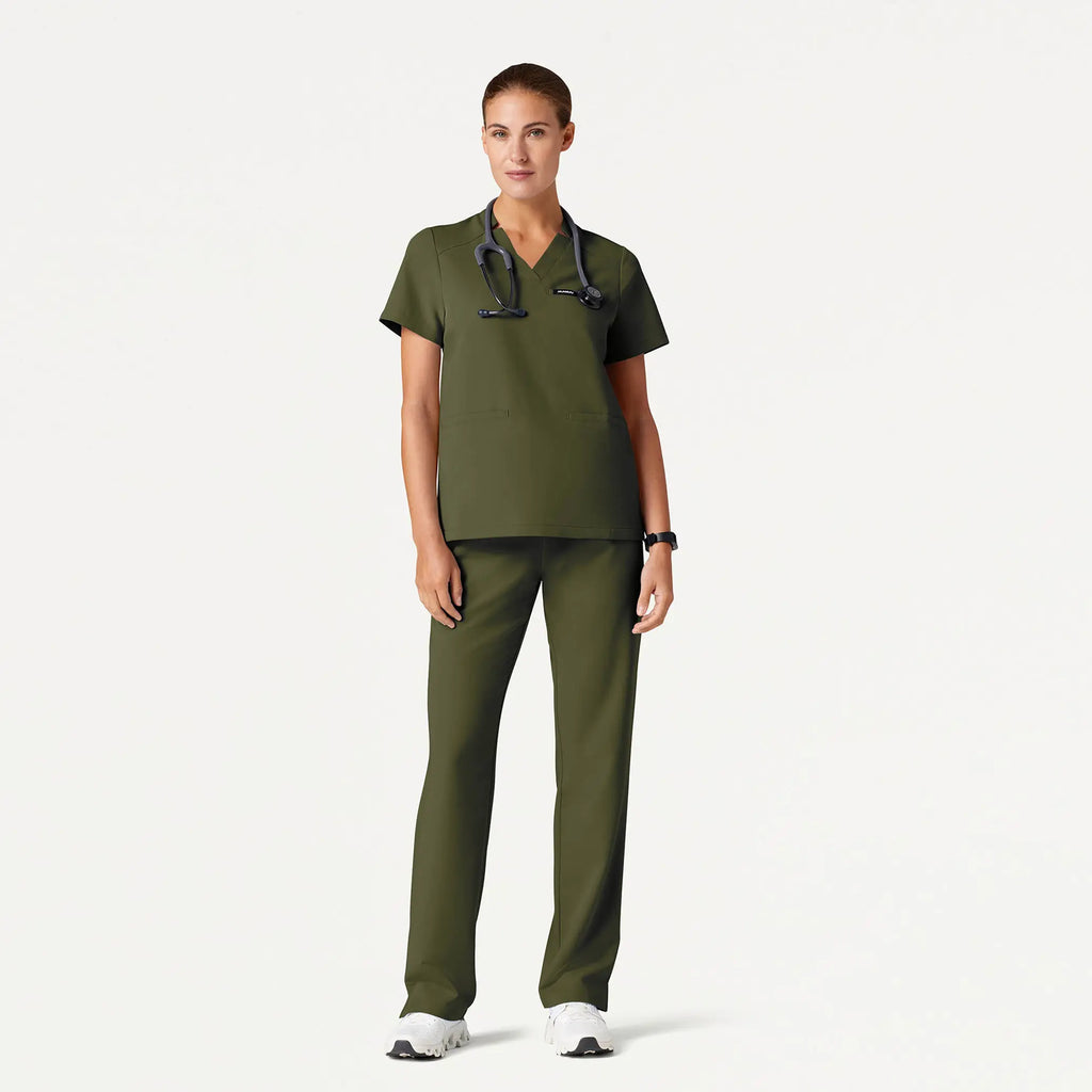 Jaanuu Scrubs Women's Helia Notched V-Neck Scrub Top Olive | scrub-supply.com