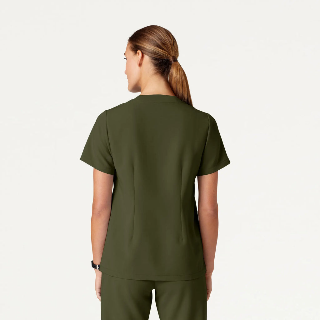 Jaanuu Scrubs Women's Helia Notched V-Neck Scrub Top Olive | scrub-supply.com