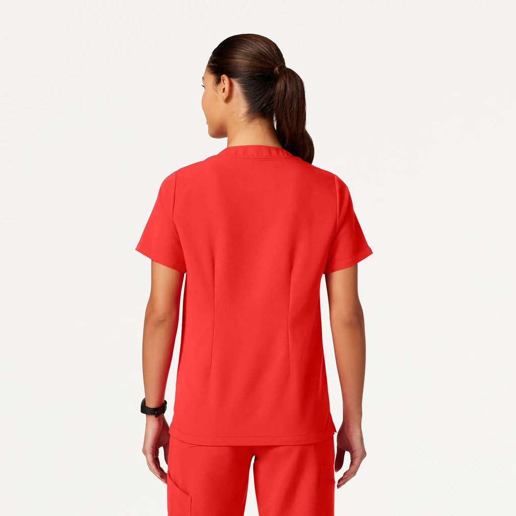 Jaanuu Scrubs Women's Helia Notched V-Neck Scrub Top Solar Red | scrub-supply.com