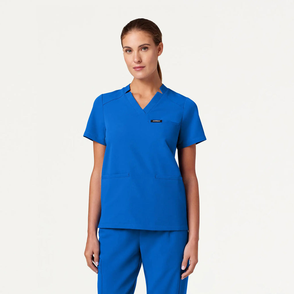 Jaanuu Scrubs Women's Helia Notched V-Neck Scrub Top Royal Blue | scrub-supply.com