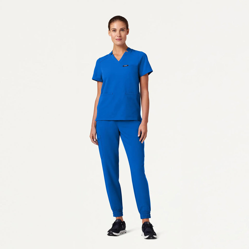 Jaanuu Scrubs Women's Helia Notched V-Neck Scrub Top Royal Blue | scrub-supply.com