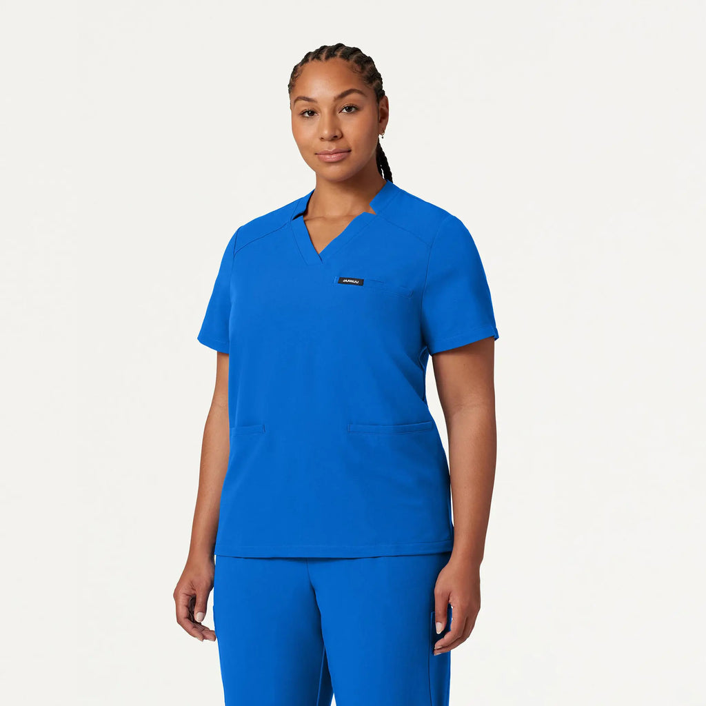 Jaanuu Scrubs Women's Helia Notched V-Neck Scrub Top Royal Blue | scrub-supply.com