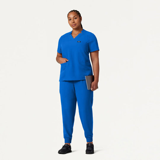 Jaanuu Scrubs Women's Helia Notched V-Neck Scrub Top Royal Blue | scrub-supply.com