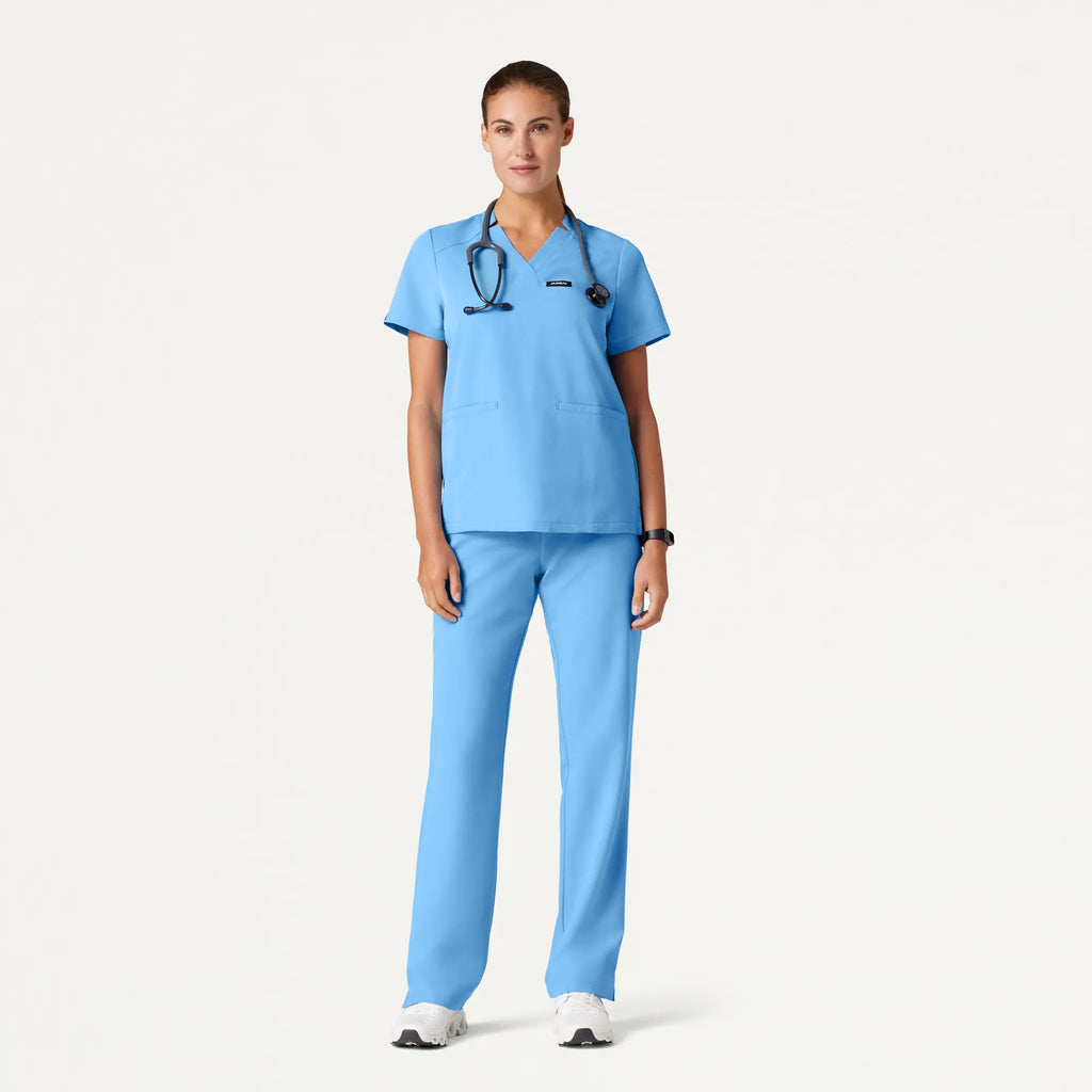 Jaanuu Scrubs Women's Helia Notched V-Neck Scrub Top Sky Blue | scrub-supply.com