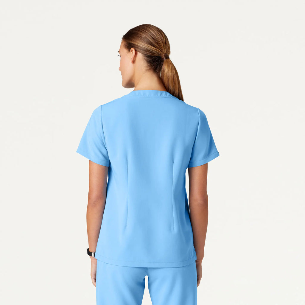 Jaanuu Scrubs Women's Helia Notched V-Neck Scrub Top Sky Blue | scrub-supply.com