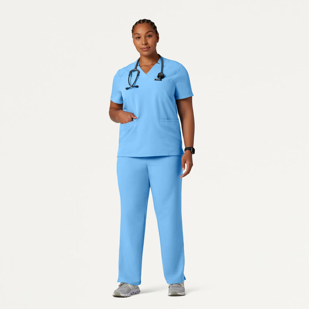 Jaanuu Scrubs Women's Helia Notched V-Neck Scrub Top Sky Blue | scrub-supply.com