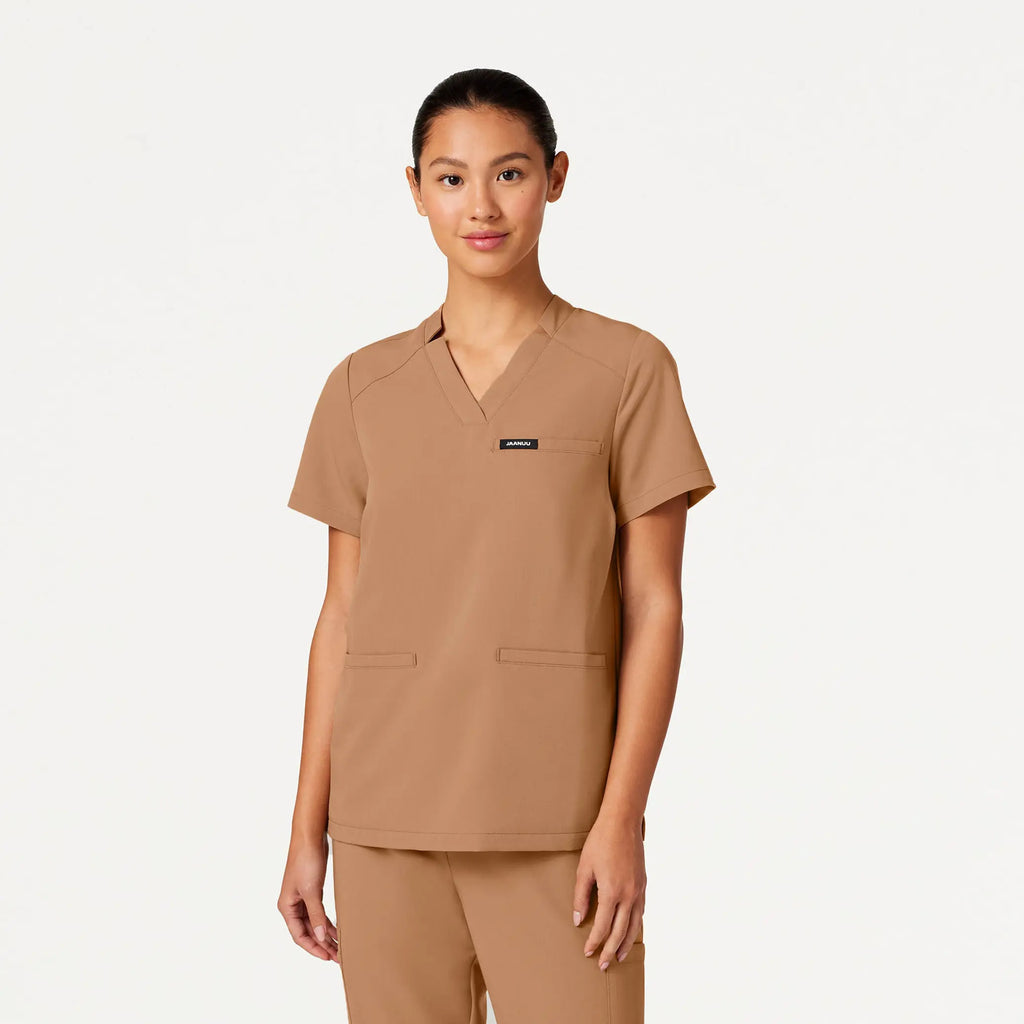 Jaanuu Scrubs Women's Helia Notched V-Neck Scrub Top Trench | scrub-supply.com