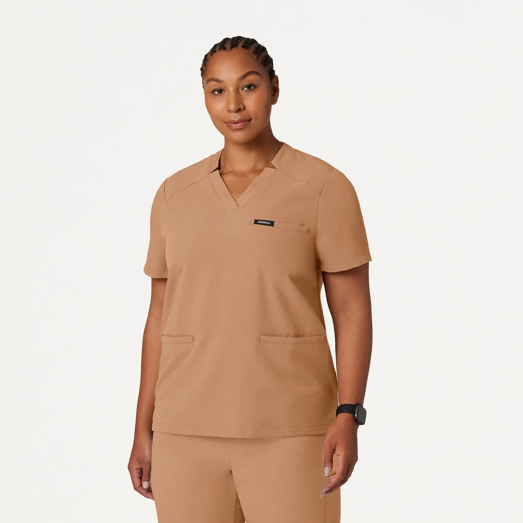 Jaanuu Scrubs Women's Helia Notched V-Neck Scrub Top Trench | scrub-supply.com