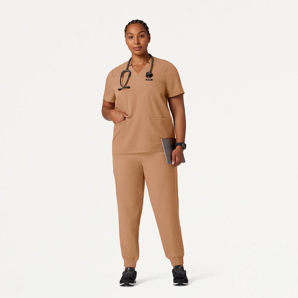 Jaanuu Scrubs Women's Helia Notched V-Neck Scrub Top Trench | scrub-supply.com