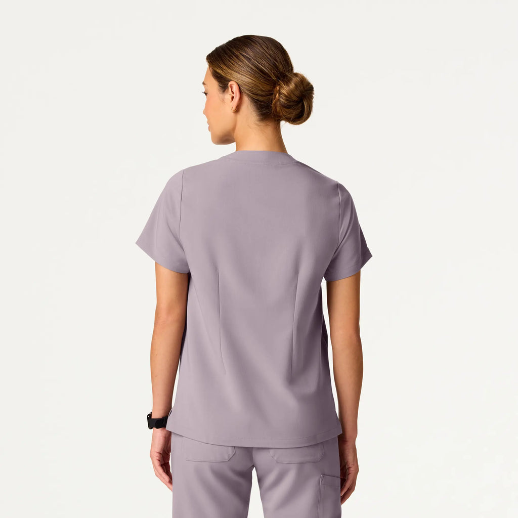 Jaanuu Scrubs Women's Helia Notched V-Neck Scrub Top Chrome | scrub-supply.com