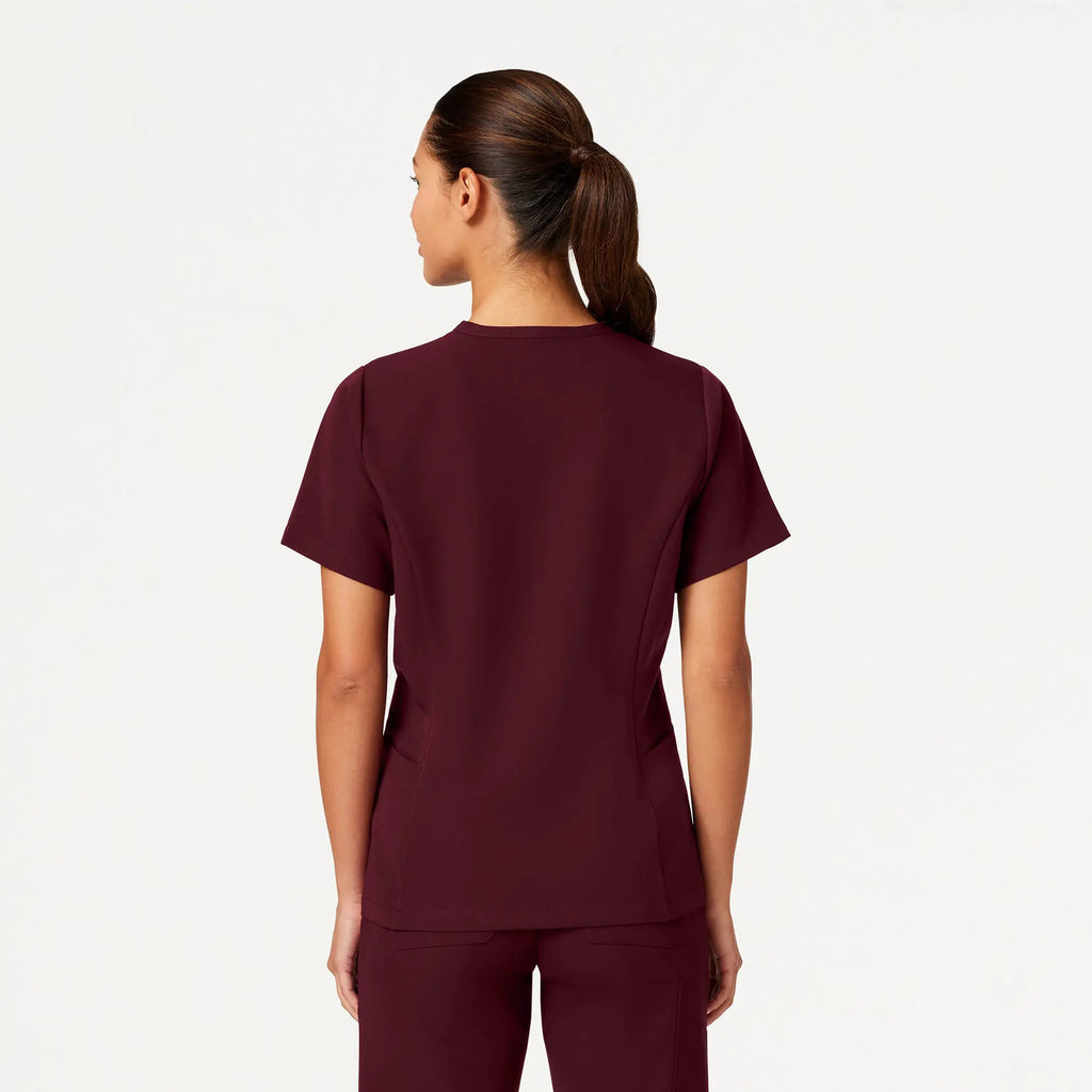 Jaanuu Scrubs Women's Calix Fit & Flare Scrub Top Burgundy | scrub-supply.com