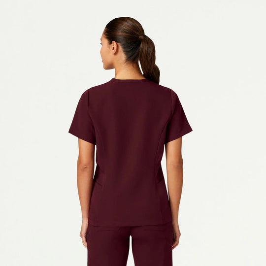 Jaanuu Scrubs Women's Calix Fit & Flare Scrub Top Burgundy | scrub-supply.com