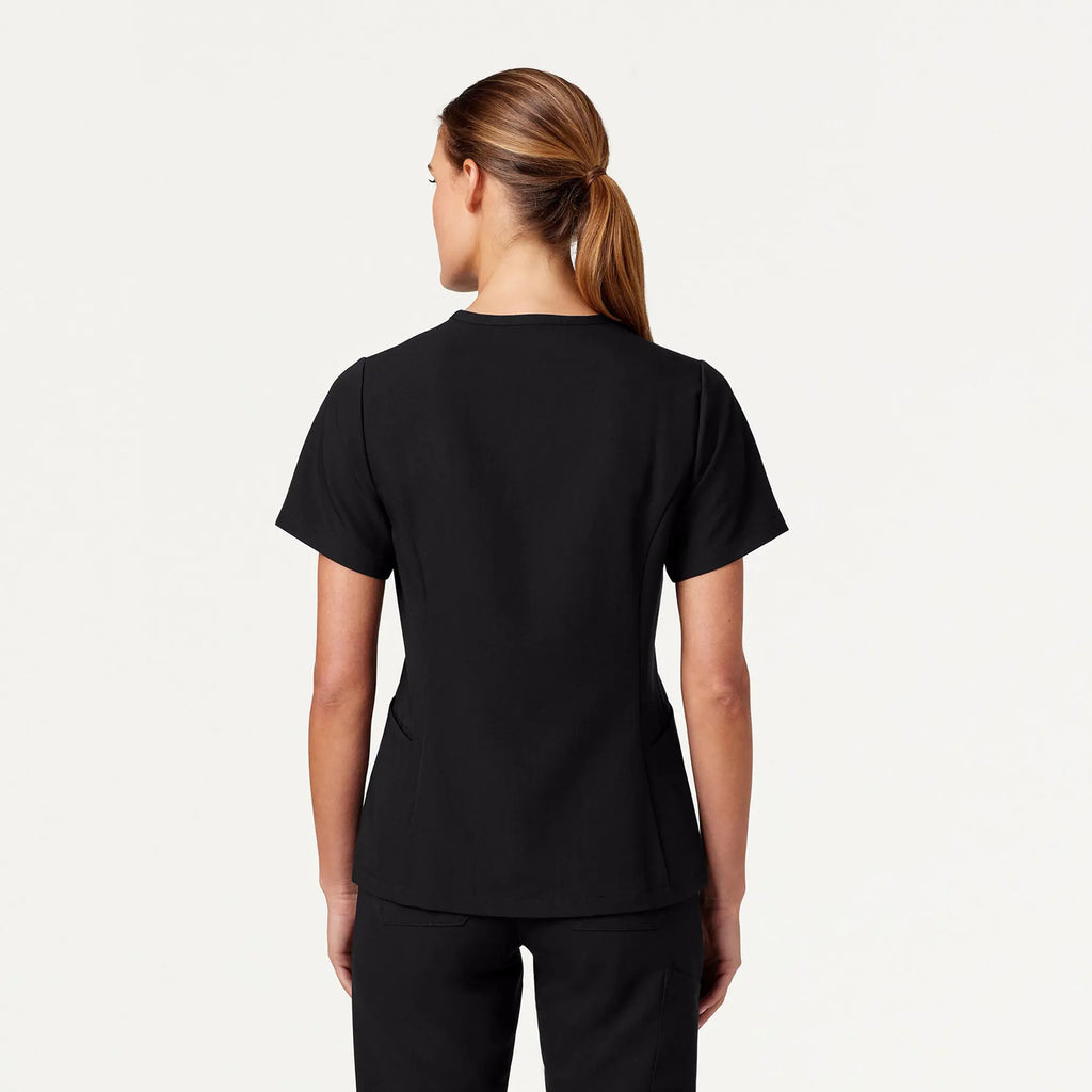 Jaanuu Scrubs Women's Calix Fit & Flare Scrub Top Black | scrub-supply.com