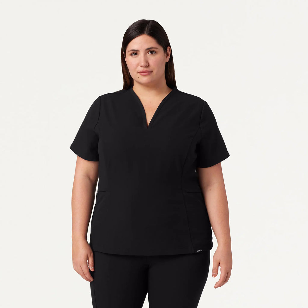 Jaanuu Scrubs Women's Calix Fit & Flare Scrub Top Black | scrub-supply.com