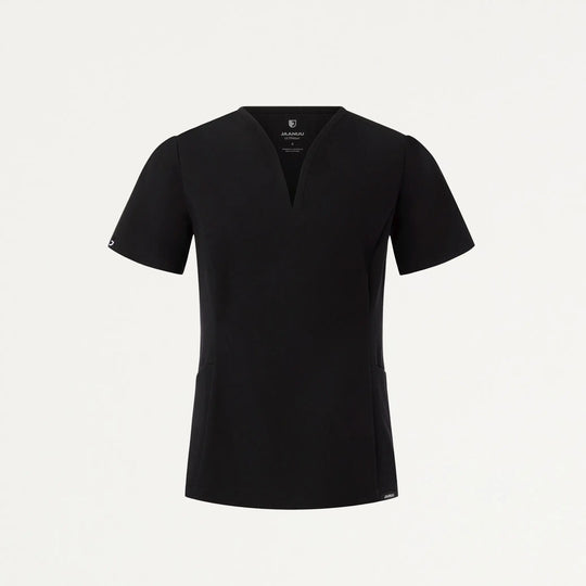 Jaanuu Scrubs Women's Calix Fit & Flare Scrub Top Black | scrub-supply.com