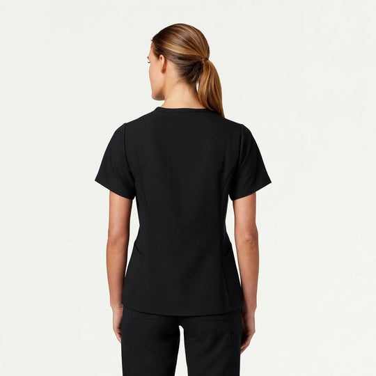 Jaanuu Scrubs Women's Calix Fit & Flare Scrub Top Black | scrub-supply.com