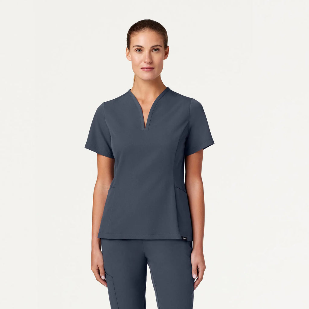 Jaanuu Scrubs Women's Calix Fit & Flare Scrub Top Carbon Gray | scrub-supply.com