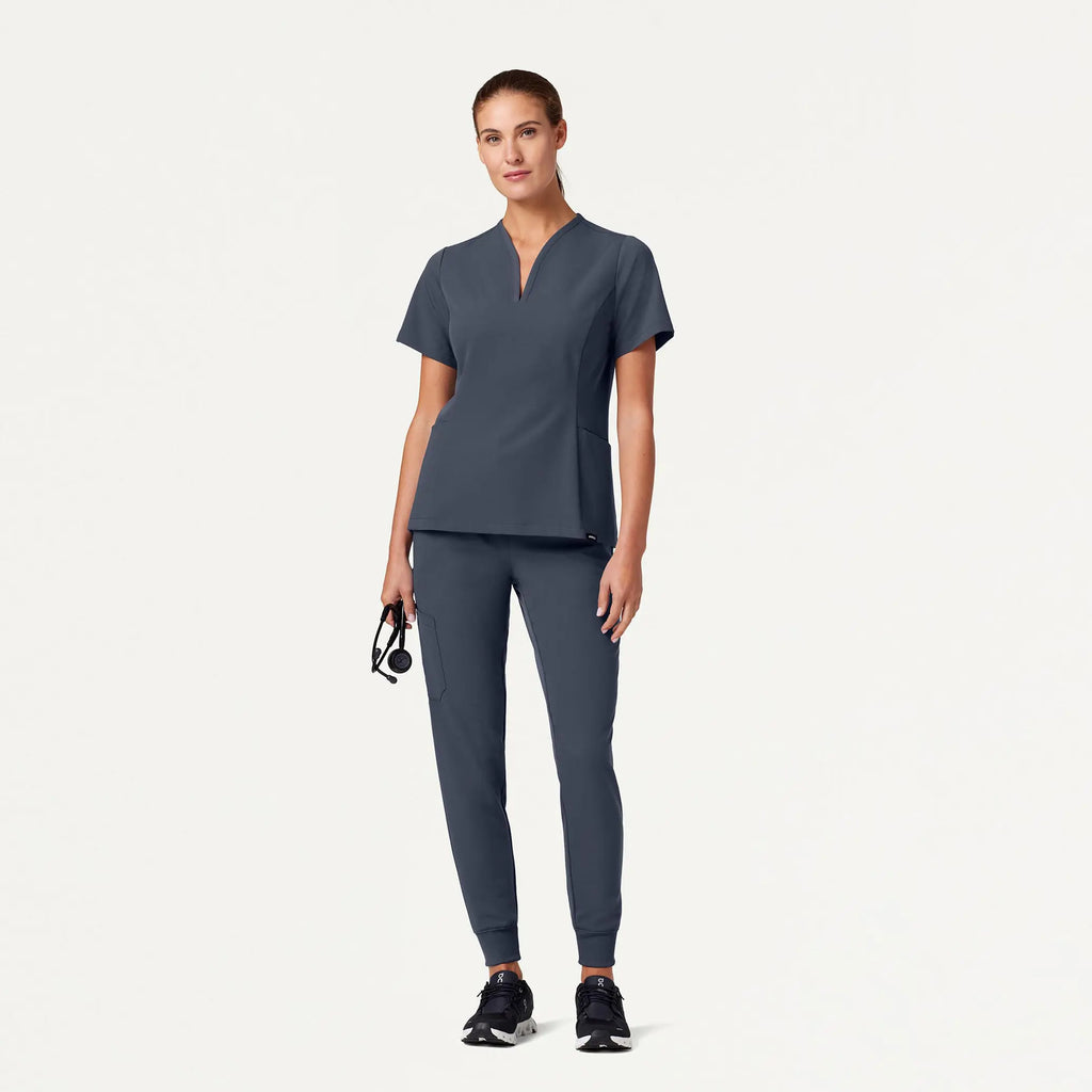 Jaanuu Scrubs Women's Calix Fit & Flare Scrub Top Carbon Gray | scrub-supply.com