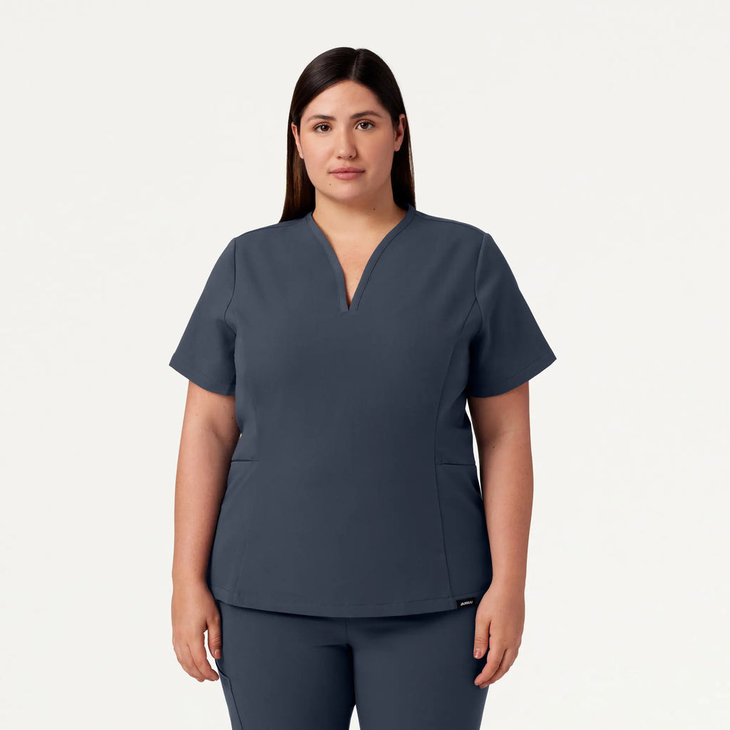 Jaanuu Scrubs Women's Calix Fit & Flare Scrub Top Carbon Gray | scrub-supply.com