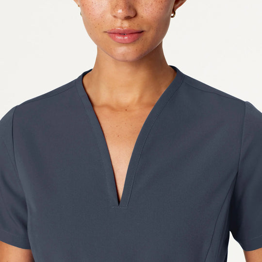 Jaanuu Scrubs Women's Calix Fit & Flare Scrub Top Carbon Gray | scrub-supply.com