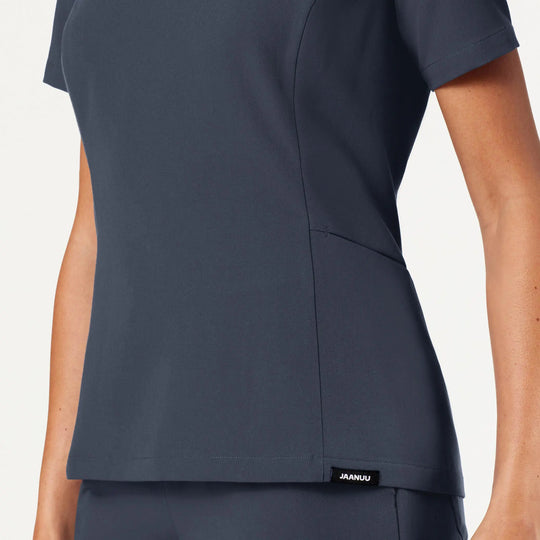 Jaanuu Scrubs Women's Calix Fit & Flare Scrub Top Carbon Gray | scrub-supply.com