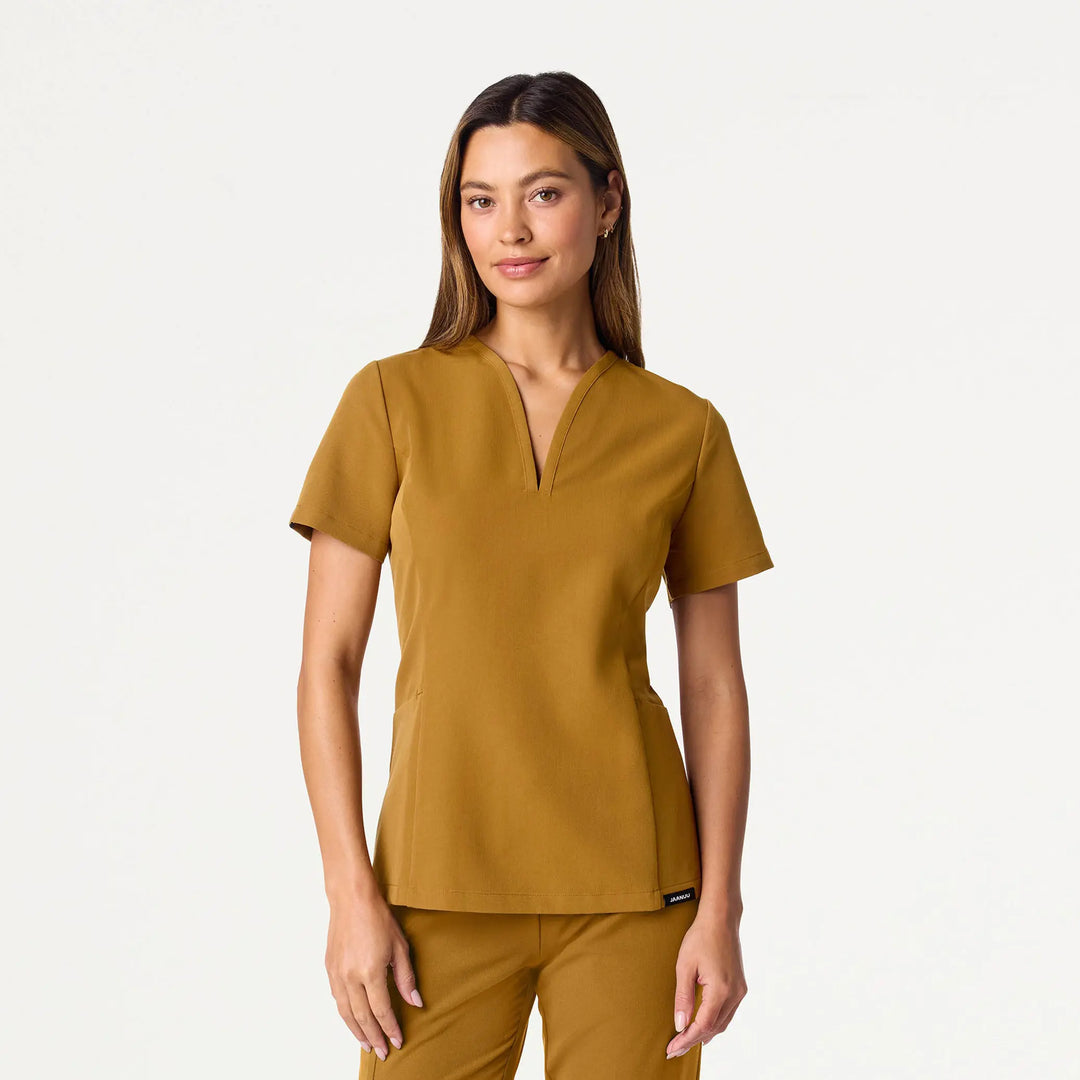 Jaanuu Scrubs Women's Calix Fit & Flare Scrub Top Cider | scrub-supply.com