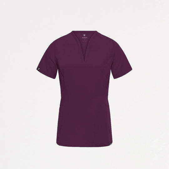 Jaanuu Scrubs Women's Calix Fit & Flare Scrub Top Deep Eggplant | scrub-supply.com