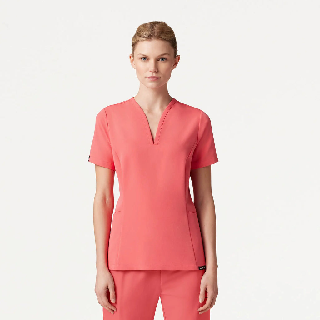 Jaanuu Scrubs Women's Calix Fit & Flare Scrub Top Digital Pink | scrub-supply.com